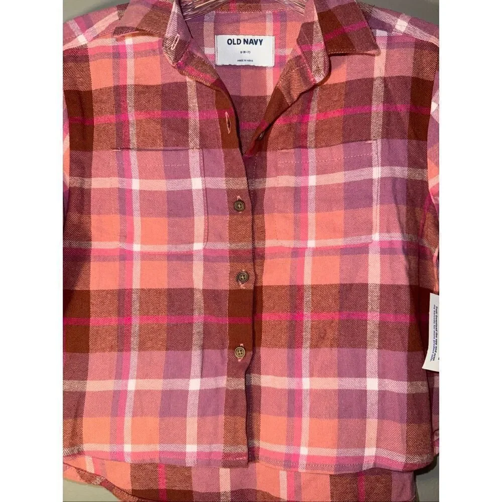 Old navy plaid button up long sleeve S (6-7) NWT #660